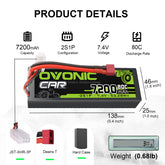 OVONIC 7.4V 7600mAh 2S2P 50C Lipo Akku mit XT60 & Trx Stecker für RC Car Trucks